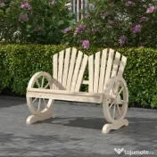 Outsunny Bancă de Grădină cu 2 Locuri, Cotiere în Formă de Roată, Bancă de Exterior din Lemn de Brad, pentru Terasă, Patio și Curte, 108x66x95 cm, Culoare Lemn 