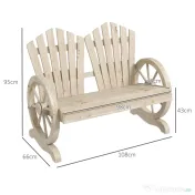 Outsunny Bancă de Grădină cu 2 Locuri, Cotiere în Formă de Roată, Bancă de Exterior din Lemn de Brad, pentru Terasă, Patio și Curte, 108x66x95 cm, Culoare Lemn 