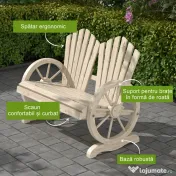 Outsunny Bancă de Grădină cu 2 Locuri, Cotiere în Formă de Roată, Bancă de Exterior din Lemn de Brad, pentru Terasă, Patio și Curte, 108x66x95 cm, Culoare Lemn 