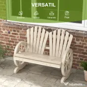 Outsunny Bancă de Grădină cu 2 Locuri, Cotiere în Formă de Roată, Bancă de Exterior din Lemn de Brad, pentru Terasă, Patio și Curte, 108x66x95 cm, Culoare Lemn 