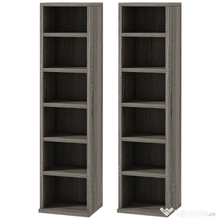 HOMCOM Bibliotecă Raft pentru CD/DVD, Set 2 Bucăți cu 12 Rafturi pentru 204 CD-uri, 21x22,5x88,5 cm, Gri Închis | Aosom Romania