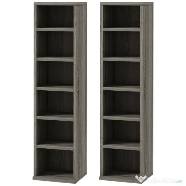 HOMCOM Bibliotecă Raft pentru CD/DVD, Set 2 Bucăți cu 12 Rafturi pentru 204 CD-uri, 21x22,5x88,5 cm, Gri Închis | Aosom Romania