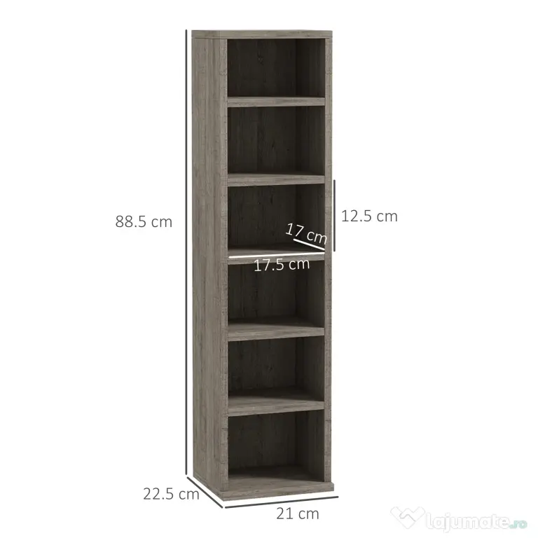 HOMCOM Bibliotecă Raft pentru CD/DVD, Set 2 Bucăți cu 12 Rafturi pentru 204 CD-uri, 21x22,5x88,5 cm, Gri Închis | Aosom Romania