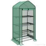 Outsunny Seră pentru Plante cu 4 Rafturi și Ușă Rulabilă, din Metal și PE, 69x49x158 cm, Verde Închis