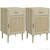 HOMCOM Set de 2 Mese Noptiera, Mese Laterale din Ratan cu Sertar | Aosom Romania 