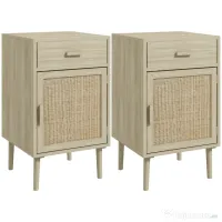 HOMCOM Set de 2 Mese Noptiera, Mese Laterale din Ratan cu Sertar | Aosom Romania 