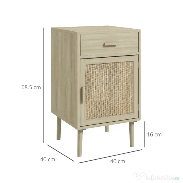 HOMCOM Set de 2 Mese Noptiera, Mese Laterale din Ratan cu Sertar | Aosom Romania
