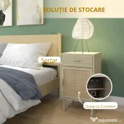 HOMCOM Set de 2 Mese Noptiera, Mese Laterale din Ratan cu Sertar | Aosom Romania 