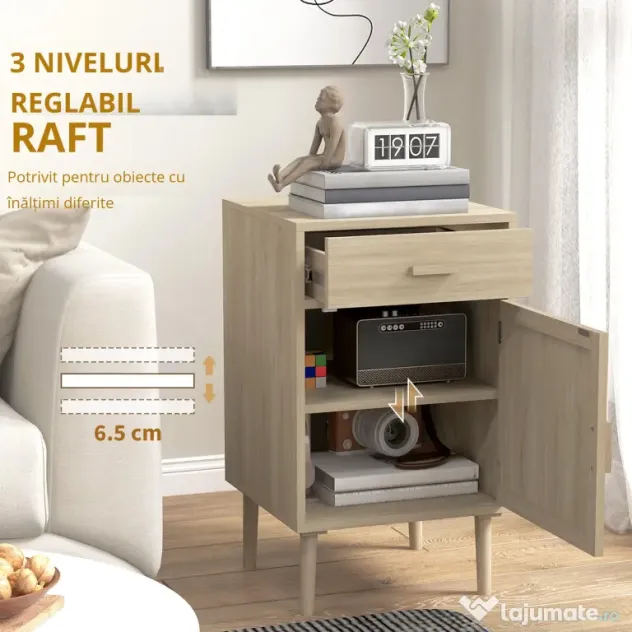 HOMCOM Set de 2 Mese Noptiera, Mese Laterale din Ratan cu Sertar | Aosom Romania