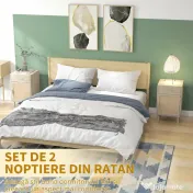 HOMCOM Set de 2 Mese Noptiera, Mese Laterale din Ratan cu Sertar | Aosom Romania 