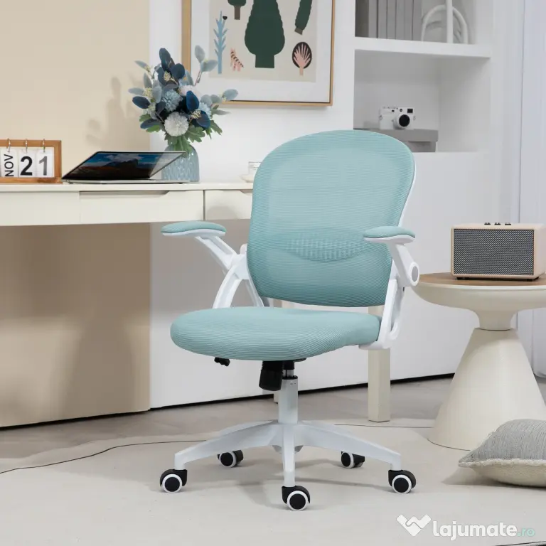 Vinsetto Scaun Birou Ergonomic Albastru Dimensiuni Variabile Suport Lombar Integrat | Aosom Romania