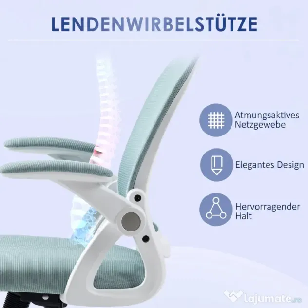 Vinsetto Scaun Birou Ergonomic Albastru Dimensiuni Variabile Suport Lombar Integrat | Aosom Romania