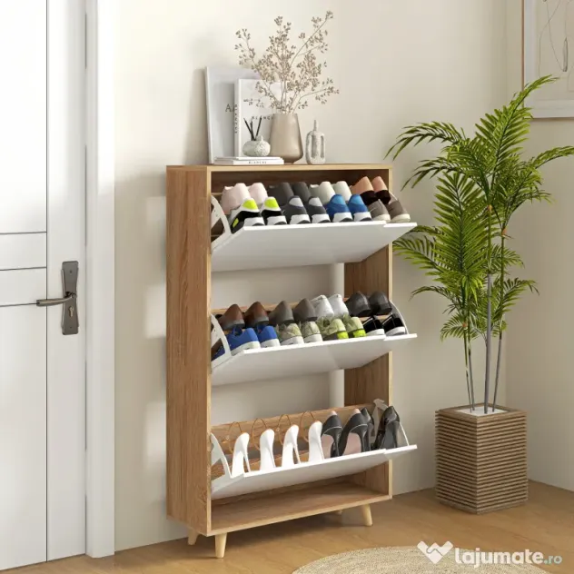 HOMCOM Dulap pentru Pantofi cu Economie de Spațiu cu 3 Sertare și Raft Reglabil, Suport Subțire pentru, 72x24x119 cm, Alb | Aosom Romania