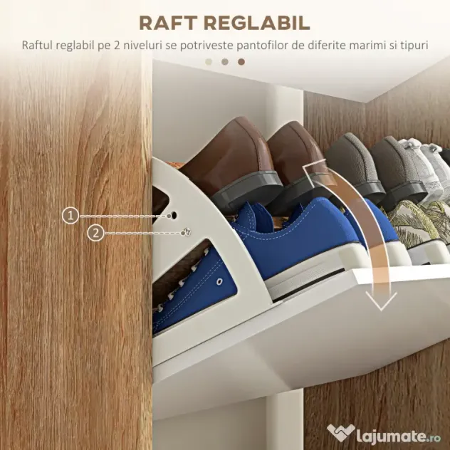 HOMCOM Dulap pentru Pantofi cu Economie de Spațiu cu 3 Sertare și Raft Reglabil, Suport Subțire pentru, 72x24x119 cm, Alb | Aosom Romania