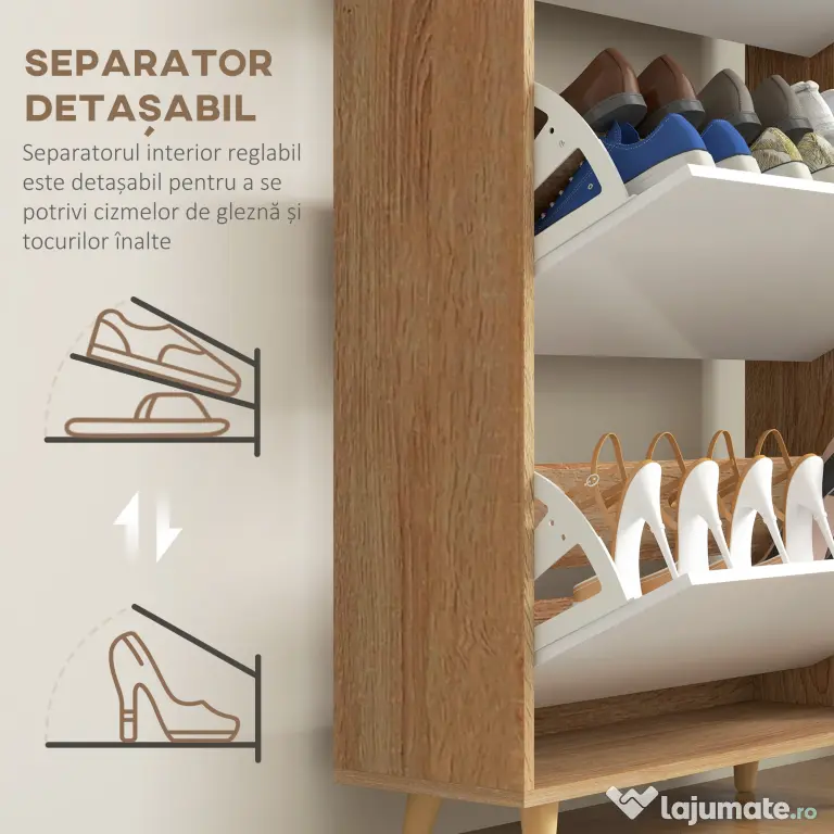 HOMCOM Dulap pentru Pantofi cu Economie de Spațiu cu 3 Sertare și Raft Reglabil, Suport Subțire pentru, 72x24x119 cm, Alb | Aosom Romania
