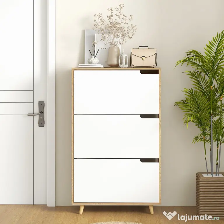 HOMCOM Dulap pentru Pantofi cu Economie de Spațiu cu 3 Sertare și Raft Reglabil, Suport Subțire pentru, 72x24x119 cm, Alb | Aosom Romania