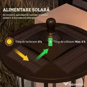 Outsunny Stâlp Solar de Grădină, Înalt de 184cm, cu Lumină LED Alb Rece și IP44, Negru 