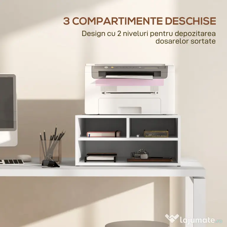 HOMCOM Suport pentru Imprimantă cu 2 Niveluri, 47x40x27.5 cm, Alb | Aosom Romania