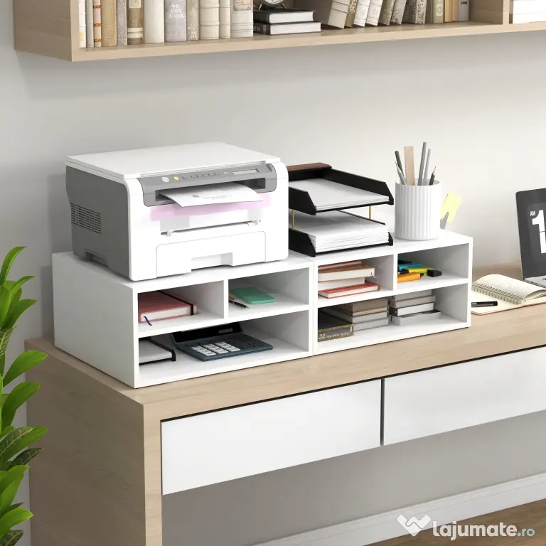 HOMCOM Suport pentru Imprimantă cu 2 Niveluri, 47x40x27.5 cm, Alb | Aosom Romania