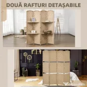 HOMCOM Paravan Interior Pliabil cu 4 Panouri și Rafturi, 160x1,6x170 cm, Natural | Aosom Romania 