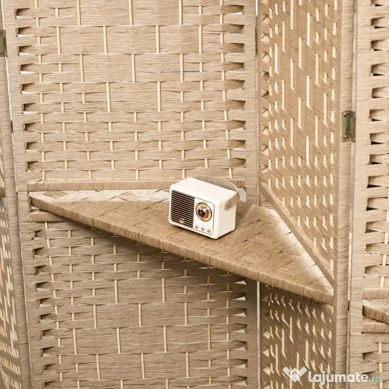 HOMCOM Paravan Interior Pliabil cu 4 Panouri și Rafturi, 160x1,6x170 cm, Natural | Aosom Romania