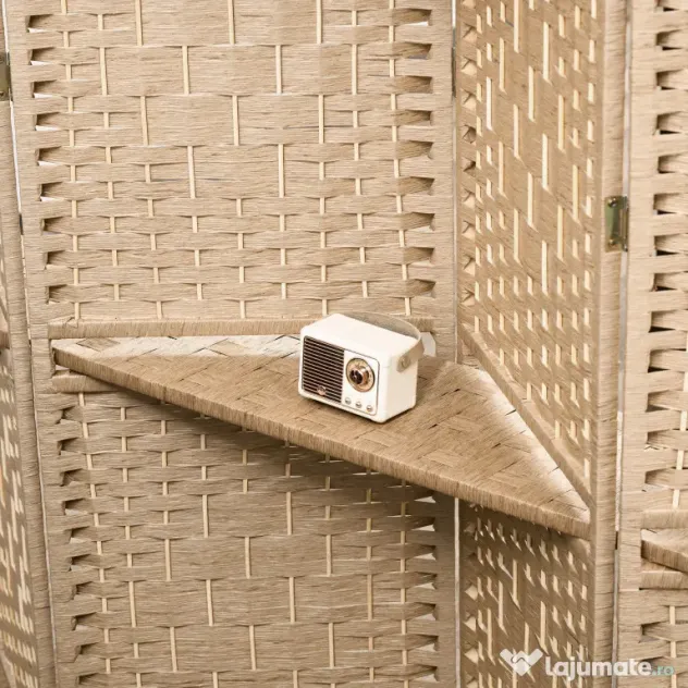 HOMCOM Paravan Interior Pliabil cu 4 Panouri și Rafturi, 160x1,6x170 cm, Natural | Aosom Romania