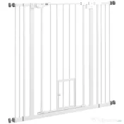 PawHut Poartă Reglabilă pentru Câini Înaltă cu Ușă Mică și Închidere Automată, 74-101x104cm, Alb | Aosom Romania 
