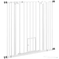 PawHut Poartă Reglabilă pentru Câini Înaltă cu Ușă Mică și Închidere Automată, 74-101x104cm, Alb | Aosom Romania 