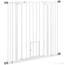 PawHut Poartă Reglabilă pentru Câini Înaltă cu Ușă Mică și Închidere Automată, 74-101x104cm, Alb | Aosom Romania