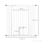 PawHut Poartă Reglabilă pentru Câini Înaltă cu Ușă Mică și Închidere Automată, 74-101x104cm, Alb | Aosom Romania 