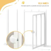 PawHut Poartă Reglabilă pentru Câini Înaltă cu Ușă Mică și Închidere Automată, 74-101x104cm, Alb | Aosom Romania 