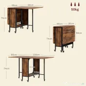 HOMCOM Masă Pliabilă pentru Bucătărie și Sufragerie cu 6 Roți și Raft, Masă de Dining Pliabilă, 80x30x74 cm, Maro Rustic | Aosom Romania 