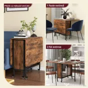 HOMCOM Masă Pliabilă pentru Bucătărie și Sufragerie cu 6 Roți și Raft, Masă de Dining Pliabilă, 80x30x74 cm, Maro Rustic | Aosom Romania 