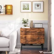 HOMCOM Masă Pliabilă pentru Bucătărie și Sufragerie cu 6 Roți și Raft, Masă de Dining Pliabilă, 80x30x74 cm, Maro Rustic | Aosom Romania 