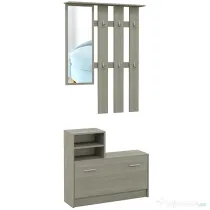 HOMCOM Set de Depozitare 4-în-1 pentru Hol, Cuier de Perete cu Oglindă, Bancă pentru Încălțăminte, 85x15x110 cm, Gri | Aosom Romania