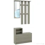 HOMCOM Set de mobilier pentru hol cu cuier, oglindă, bancă cu raft și dulap pentru 8 perechi de pantofi, gri