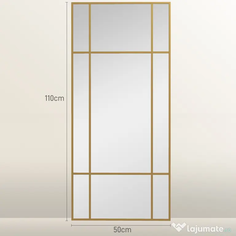HOMCOM Oglindă de Perete Stil Fereastră cu Montare Verticală și Orizontală, 110x50cm, Aurie