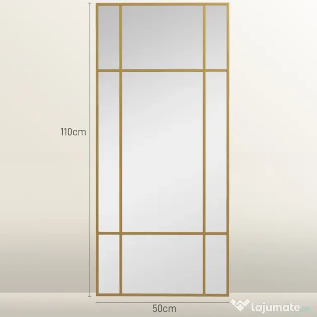 HOMCOM Oglindă de Perete Stil Fereastră cu Montare Verticală și Orizontală, 110x50cm, Aurie