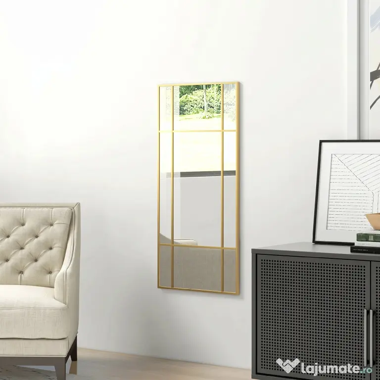HOMCOM Oglindă de Perete Stil Fereastră cu Montare Verticală și Orizontală, 110x50cm, Aurie