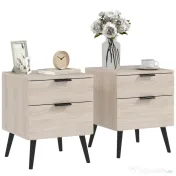 HOMCOM Set de 2 Noptiere cu 2 Sertare pentru Dormitor sau Camera de Zi, 40x40x50 cm, Lemn Natural | Aosom Romania 