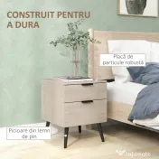 HOMCOM Set de 2 Noptiere cu 2 Sertare pentru Dormitor sau Camera de Zi, 40x40x50 cm, Lemn Natural | Aosom Romania 