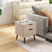 HOMCOM Set de 2 Noptiere cu 2 Sertare pentru Dormitor sau Camera de Zi, 40x40x50 cm, Lemn Natural | Aosom Romania 