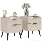 HOMCOM Set de 2 noptiere stil nordic cu sertar și bază înălțată, din lemn, 40x40x50 cm, culoare stejar