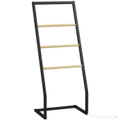 HOMCOM Suport pentru prosoape cu 4 bare din oțel și bambus, 40.5x28x98cm, negru și culoare lemn