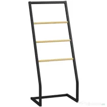 HOMCOM Suport pentru prosoape cu 4 bare din oțel și bambus, 40.5x28x98cm, negru și culoare lemn