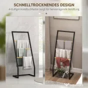 HOMCOM Suport pentru prosoape cu 4 bare din oțel și bambus, 40.5x28x98cm, negru și culoare lemn