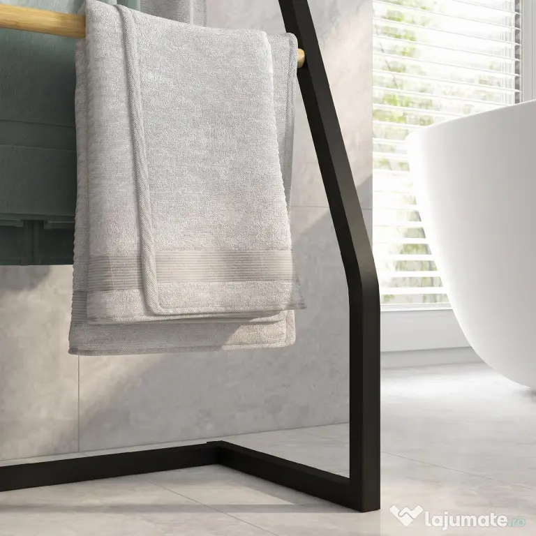 HOMCOM Suport pentru prosoape cu 4 bare din oțel și bambus, 40.5x28x98cm, negru și culoare lemn