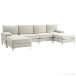 HOMCOM Canapea Modulară 4 Piese cu Suport pentru Picioare și Perne, din Țesătură Chenille, 313x149x88 cm, Crem