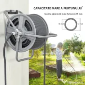 Outsunny Suport pentru Înfășurarea Furtunului de Grădină cu Manivelă, pentru 40m de Furtun, 46x35x46 cm, Gri | Aosom Romania 