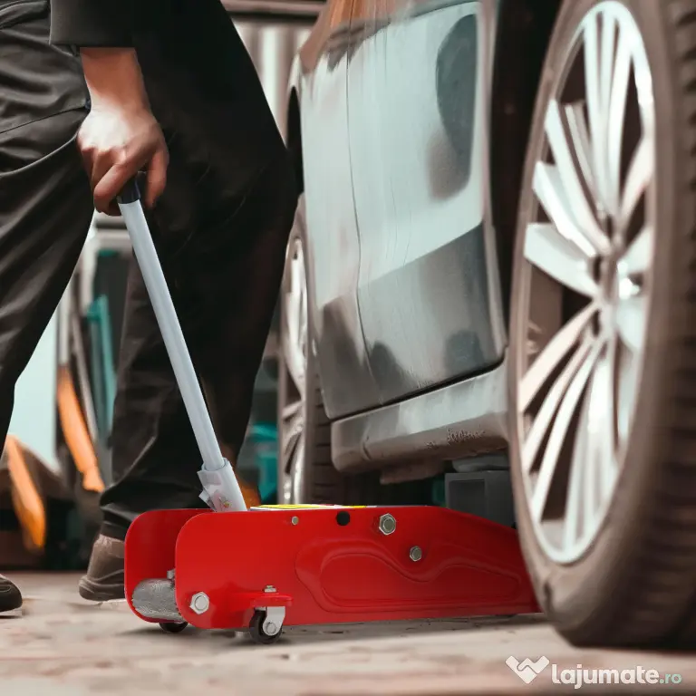 HOMCOM Cric Hidraulic cu Ridicare 12-30 cm și Capacitate 2.5 Tone, din Oțel Întărit, Roșu și Gri